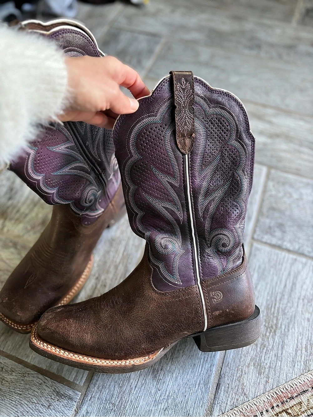 Durango Lady Rebel Western Embroidered Boots US 8.5 W Brown & Purple